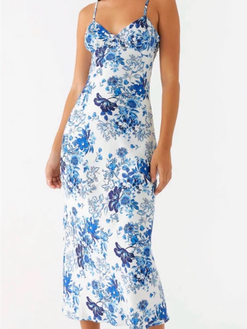 Floral Slip Midi Dress in Blue and White